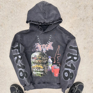 Sudadera con Capucha Negra para Hombre, Estampado de Estrellas Blancas, Diseño de Puntos, Corte Casual, Manga Regular, Forro Polar, 100% Algodón, Invierno, Ecológica - Product Image 1