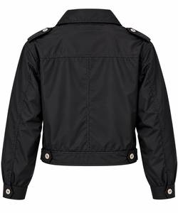 Solomon Global Apparel Women's <b>Black</b> <b>Windbreaker</b> Racer Jacket Stand Collar Windproof Polyester Logo Sporty Long Detachable Liner - Product Image 2