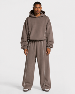 Wholesale Men's Mocha <b>Brown</b> Contrastline Trackshiut Premium Quality Oversized Cotton Fleece Men's Custom Logo Sweatsuit Set OEM - Product Image 1