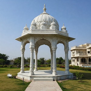 Gazebo en marbre blanc pour villa, jardin, hôtel - Pierre sculptée à la main, durable et écologique par Hayat Industries - Product Image 1