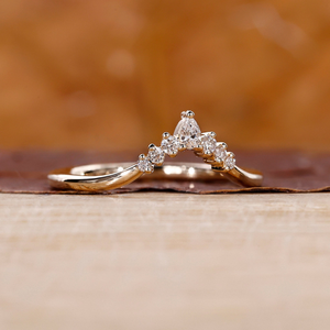 Pear Shape Chevron Diamond <b>Ring</b> V Shaped Wedding Band Crown <b>Stacking</b> <b>Ring</b> Lab Grown Diamond Bridal Band - Product Image 3