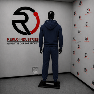 Ensemble de survêtement bleu marine pour homme, sweat à capuche entièrement zippé à clous, pantalon de jogging, logo personnalisé, streetwear, vêtements de sport décontractés, tenue de sport en gros - Product Image 4