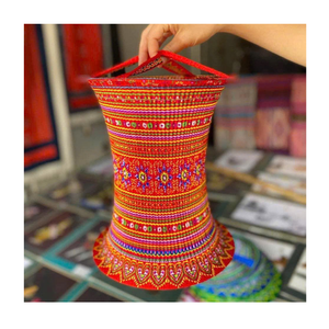 Lámpara de tela étnica vietnamita hecha a mano, pantalla de luz de tela brocada colorida para decoración boho del hogar, hoteles, restaurantes y resorts. - Product Image 5