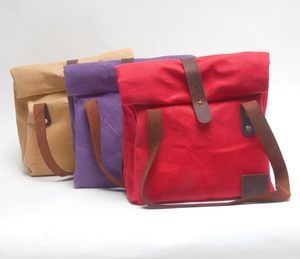 Purple Canvas Roll Top Picnic Bag Insulated Lunch Tote Shoulder Cooler Bag for Camping Travel - Product Image 2