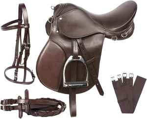 Ensemble de selle de saut pour cheval en cuir brun de qualité supérieure personnalisé |   Selle d'équitation anglaise avec bride et étrier | - Product Image 1