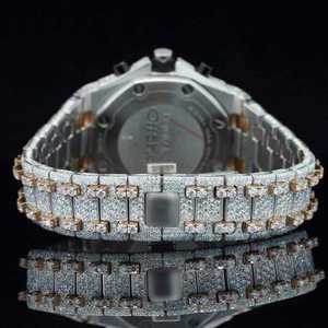 Montre d'affaires VVS Moissanite entièrement sertie, 46 mm, carrée, en acier inoxydable, bracelet en cuir, affichage numérique, mixte, luxueuse - Product Image 6