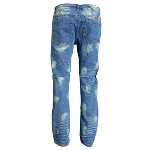 Jean en denim déchiré et délavé pour homme, coupe droite, taille mi-haute, décontracté, bleu délavé - Product Image 5