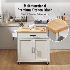 Carrello da Cucina in Legno Massello con Larghezza 35,4 Pollici, Armadietto Mobile e Porta Spezie - Product Image 6