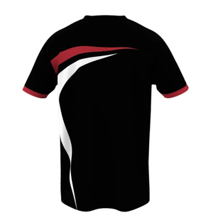 T-shirt à manches courtes pour homme, noir, col rond, avec motif géométrique rouge et blanc, séchage rapide, tricoté, sportif, coupe classique - Product Image 2