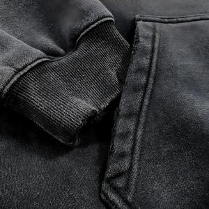Sudadera con capucha extragrande y corta, gris oscuro, con lavado ácido y efecto desgastado, forro polar, corte holgado, estilo vintage streetwear, venta al por mayor y personalizada - Product Image 6