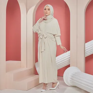 เดรสยาวมุสลิมแบบเรียบร้อย สีนู้ด แขนยาว สำหรับผู้หญิง สวมใส่ได้ทุกวัน ทำงานได้ ใส่สบาย ทรงหลวม ขายดีที่สุดในมาเลเซีย - Product Image 4