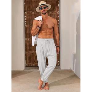 2025 <b>Men's</b> Harem Pants Casual Elastic Waist Drawstring Baggy <b>Trousers</b> 100% Cotton Summer <b>Hippie</b> Hip Hop Style Zipper Colored - Product Image 4
