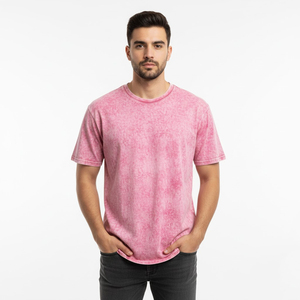 Camiseta con efecto acid wash para hombre, de algodón suave y desgastado, ligera y transpirable, ideal para entrenamiento en el gimnasio y uso diario. - Product Image 1