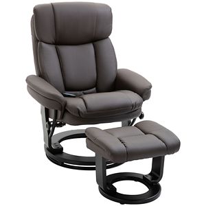 Poltrona Reclinabile in Pelle PU Marrone con Massaggio, Vibrazione a 10 Punti, Girevole, Manuale, per Arredamento Soggiorno e Pouf - Product Image 1