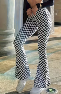 Hardhoodi Interination Women's Sporty High Waist Print <b>Flare</b> <b>Leggings</b> Elastic Waist Full Length Yoga Workout Pants Pockets Four - Product Image 3