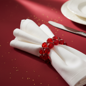 Red Crystal Beaded Napkin <b>Rings</b> Set | Luxury Faceted Acrylic Napkin Holder |Wedding Party Table Decor Elegant Dining Accessories - Product Image 2
