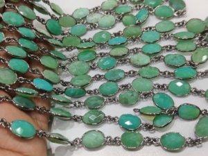 Chaîne de connecteurs ovales à facettes en chrysoprase plaqué or/argent de haute qualité en laiton naturel, 9x12mm, par Eminent Jewel - Product Image 6