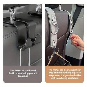 Ganci Multifunzionali in Ecopelle per Poggiatesta Auto, Set da 2 Pezzi, Ganci Portaoggetti per Sedile Auto in PU - Product Image 3