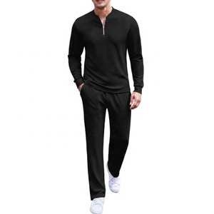 Survêtement mi-zippé marron pour homme, manches longues, couleur unie, tenue décontractée, coupe classique, en polyester avec poches latérales - Product Image 6