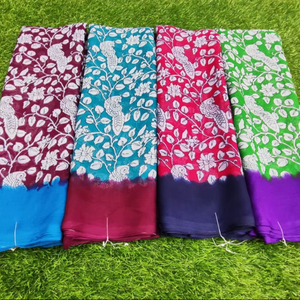 Sari en georgette tendance et lumineux avec chemisier, en tissu doux, pour usage quotidien, style ethnique moderne, vente en gros - Product Image 1