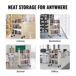 Carrello Porta Libri a Rotelle Monofacciale con Capacità di 150 kg, 79,5 cm x 38,7 cm x 124,7 cm, Ripiani Inclinati a V in Acciaio, Blocco da 4 Pollici - Product Image 6