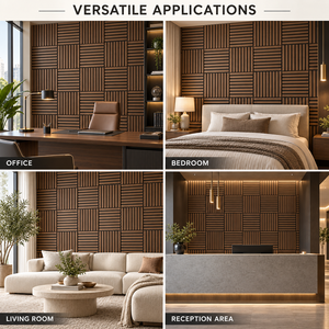 Panneau mural insonorisant en placage de bois classique moderne, design rayé 3D, dos en feutre noir pour la décoration intérieure de salle de bain - Product Image 4