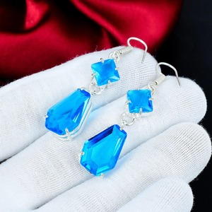 Elegantes pendientes de topacio azul, piedra preciosa de topacio, plata de ley 925, pendientes colgantes hechos a mano, regalos de Año Nuevo para ella - Product Image 2