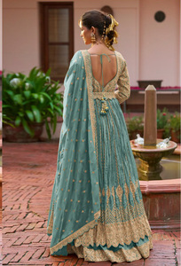Última moda largo pesado Georgette mujer Anarkali Kurti hasta el suelo ropa de fiesta de boda patrones de trabajo múltiple Dupatta se adapta - Product Image 3