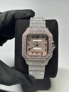 Reloj de Diamantes de Moissanita con Corte Redondo en Oro Blanco para Hombre, para Bodas y Fiestas, con Esfera Árabe, para Venta de Exportación - Product Image 1