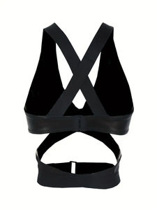 Crop top en cuir PU brillant à fermeture éclair sur le devant, manches courtes, t-shirt sexy ajusté, vêtements de club pour femmes - Product Image 3