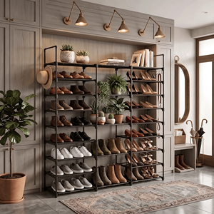 Grand porte-chaussures robuste à 9 niveaux de 50 pouces en tuyau de fer, 3 rangées, 9 étagères avec revêtement PP, design moderne, organisateur de chaussures gain de place pour placard - Product Image 5