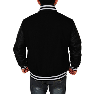 แจ็คเก็ตหนัง Letterman แบบกำหนดเองสำหรับผู้ชาย รุ่น Starter สีดำ ผ้าขนสัตว์ บอมเบอร์ เบสบอล ฤดูหนาว แบบกลับด้านได้ พร้อมระบบทำความร้อน ปักลาย - Product Image 2
