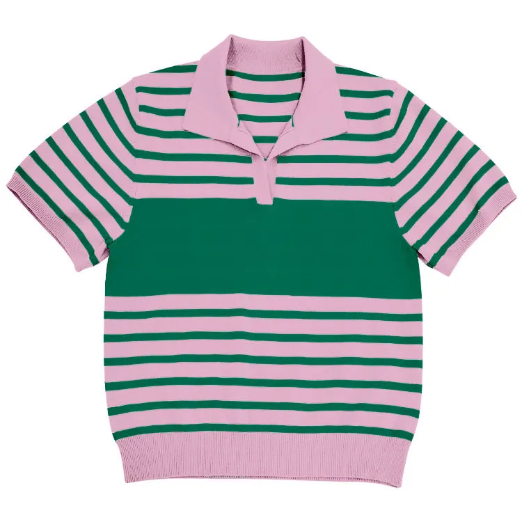 Wholesale Pink Green Sorority Knit Polo Shirt Custom Made Greek Breathable Short Sleeve Polo Sweater