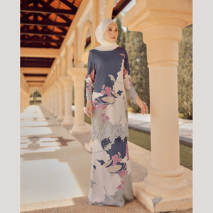 Vestido Baju Kurung de Crepé Floral para Mujer, Estilo Casual de Otoño, con Encaje Bordado hasta el Tobillo, Servicio OEM Profesional, SIPO Malayo Personalizado - Product Image 2