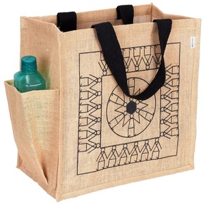 Wholesale Cheap Reusable Custom Logo Printed Grocery <b>Shopping</b> Tote Jute <b>Bag</b> with <b>Leather</b> Handle Large Hemp Burlap - Product Image 4