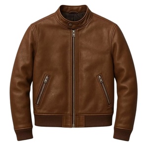 Chaqueta Bomber de Cuero PU Negra para Hombre, Cuello Alto, Cierre de Cremallera, Corte Regular, Estilo Motero, para Otoño - Product Image 3