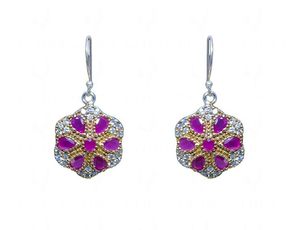 Pendientes de Perlas con Rubí Natural, Unisex, Plata 925 y Chapado en Oro, Diseño Clásico Ecológico, Cierre a Presión - Product Image 6