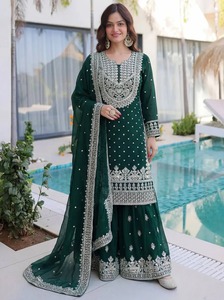 Luxury Chiffon Salwar Kameez with Heavy Embroidery and Boutique Modest Dress for Women Breathable 83781 - Product Image 1