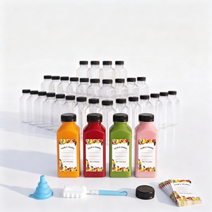 Bottiglie Quadrate Trasparenti in PET da 350ml per Succhi (Confezione da 150) con Tappi Antimanomissione ed Etichette Riutilizzabili - Product Image 1