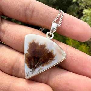 Pendentif en Agate Dendrite Paysage Naturel, en Argent Sterling Plaqué Or, Style Vintage, Pierre Précieuse, Charme Unisexe pour Fiançailles - Product Image 6