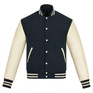 Veste pour homme noire et crème, style varsity classique, veste de baseball avec manches contrastées, vêtement d'extérieur décontracté, chaud et confortable - Product Image 1