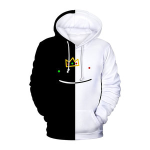 Sweat-shirt à capuche pour homme, noir et blanc, avec imprimé couronne, coupe classique, style décontracté, en polyester tricoté - Product Image 1