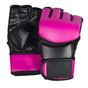 Tombola Sports MMA Gloves Half Finger PU Black Pink <b>Hook</b> & Loop Closure Unisex Martial Arts Training Gear 14 Years & up - Product Image 3