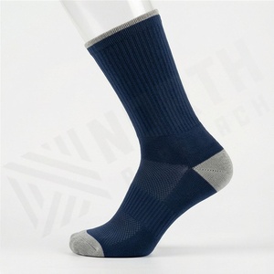 Crew Socks Solid Navy Blue Ribbed Knitted Cotton Polyester Spandex Breathable Casual Daily Wear Adult Spring - Product Image 3
