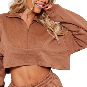 Femmes Logo personnalisé surdimensionné pull hauts 2025 à manches longues quart fermeture éclair sweats à capuche contraste couleur culture décontracté hiver - Product Image 6