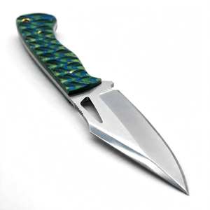 Couteau utilitaire de précision artisanal en acier inoxydable, manche texturé bleu-vert G10 - Product Image 5