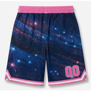 Shorts de basketball personnalisés pour hommes, imprimé galaxie violet rose, sublimation, séchage rapide, style sportif, taille à cordon, longueur courte - Product Image 6