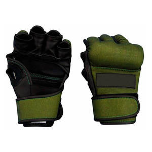 Guantes de Entrenamiento de Artes Marciales, Medios Dedos, Material PU, Cierre de Velcro, Verde y Negro, para Adultos - Product Image 1