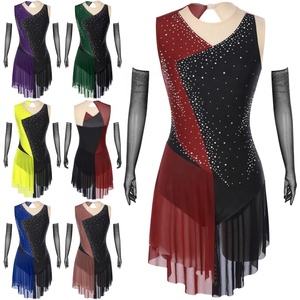 Robes de danse pour femmes avec ensembles de gants longs, costumes de danse latine et moderne, pour spectacles et compétitions de danse latine et moderne - Product Image 1