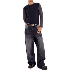 Pantalones Vaqueros Holgados de Mezclilla para Hombre, Estilo Oversize, 100% Algodón, Color Negro Deslavado, Diseño Personalizado de Alta Moda - Product Image 4